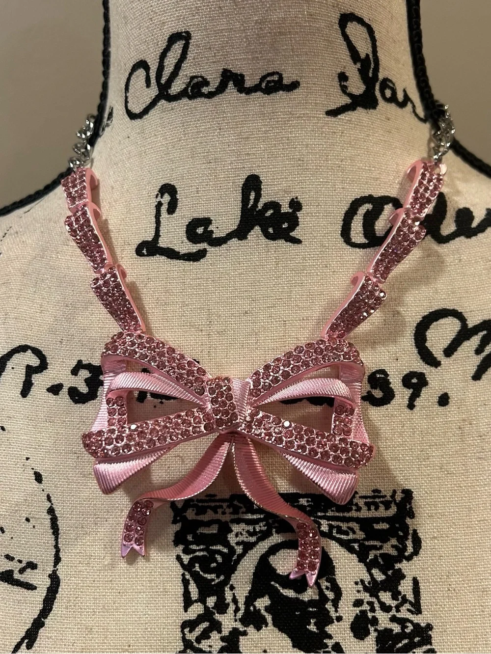 Betsey Johnson Faux Stone Fancy Bow Pendant Necklace